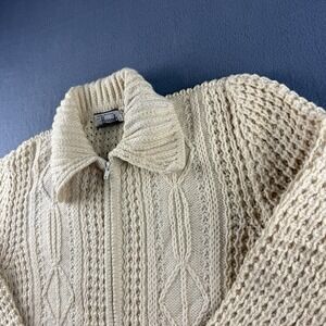 Harrods Cardigan Women's 38 Beige Aran 100% Wool Ireland Fisherman Cable Knit